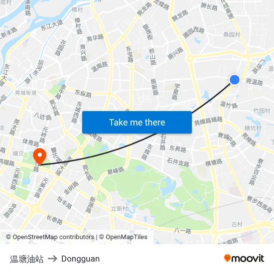 Wentang Gas Station to Dongguan map