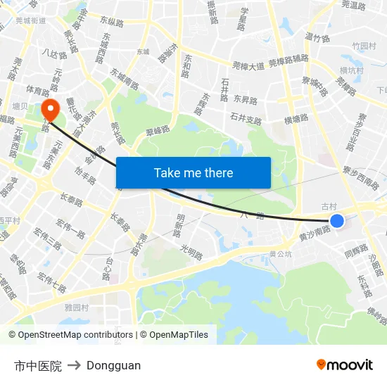 City Traditional Chinese Medicine Hospital to Dongguan map