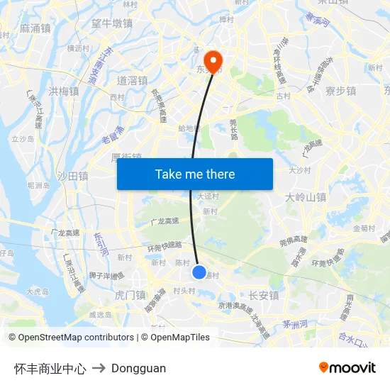 Huaifeng Commercial Center to Dongguan map