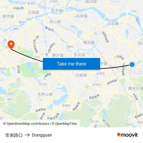 Changxie Intersection to Dongguan map