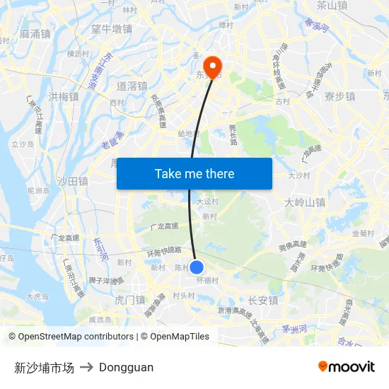New Shabu Market to Dongguan map