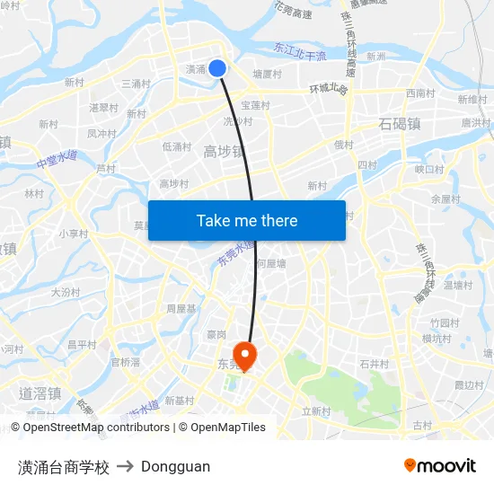 Huangchong Taiwanese School to Dongguan map