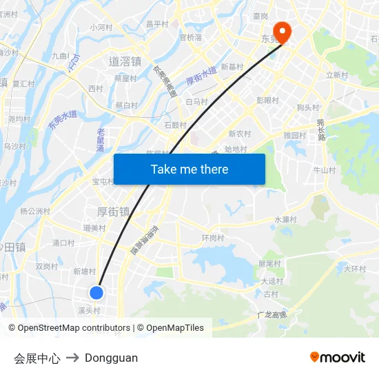Convention and Exhibition Center to Dongguan map