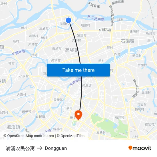 Huangyong Farmers Apartment to Dongguan map