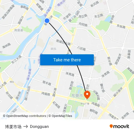 Boxia Market to Dongguan map