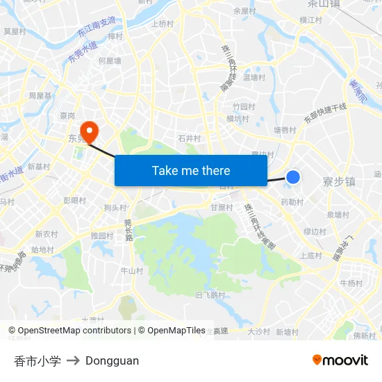 Xiangshi Elementary School to Dongguan map