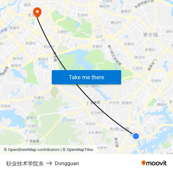 Vocational Technical College East to Dongguan map