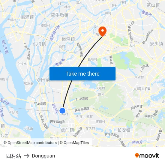 Fourth Village Station to Dongguan map
