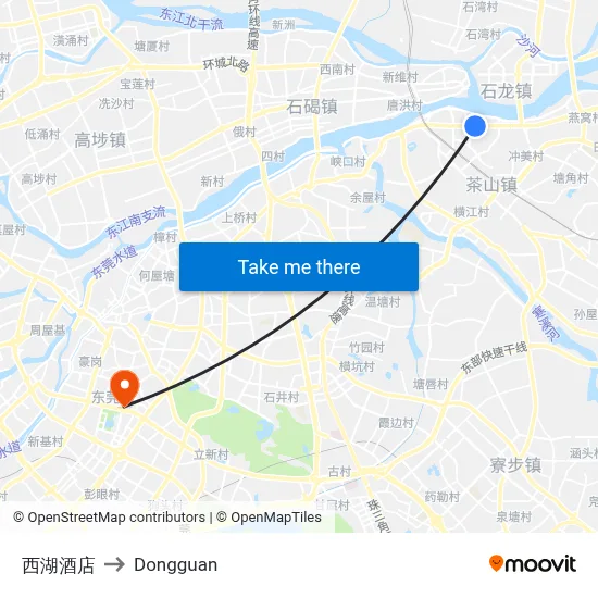 West Lake Hotel to Dongguan map