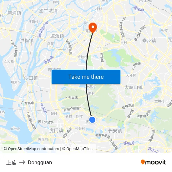 Shangmiao to Dongguan map