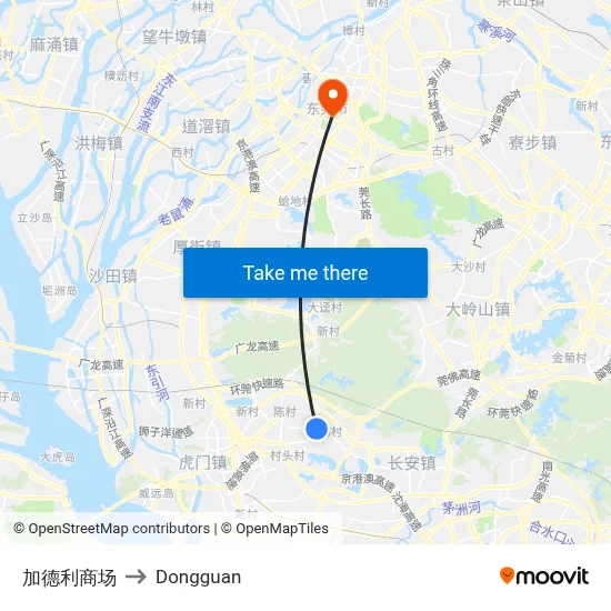 Jiadeli Mall to Dongguan map