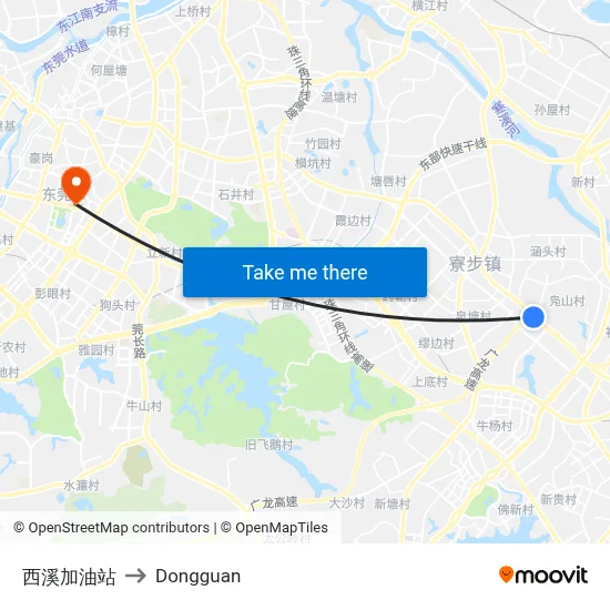 Xixi Gas Station to Dongguan map