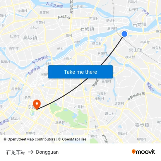 Shilong Station to Dongguan map
