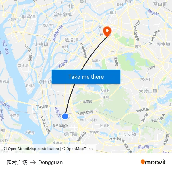 Sicun Square to Dongguan map