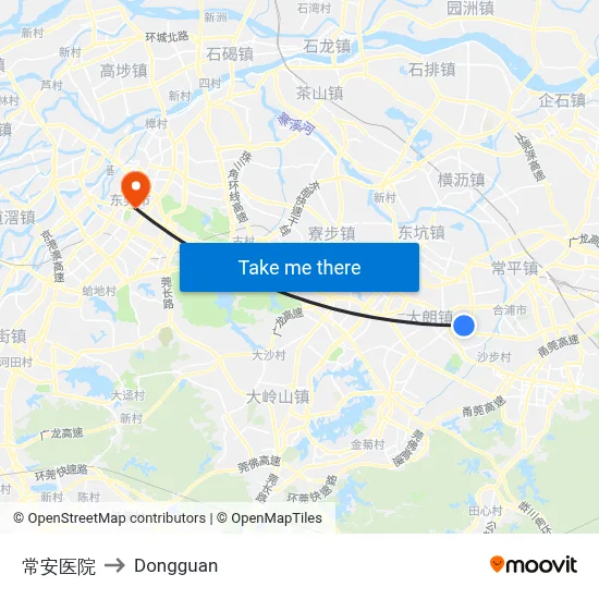Chang'an Hospital to Dongguan map