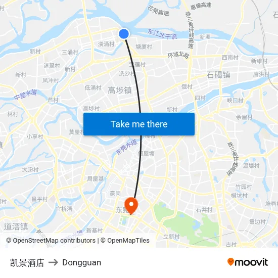 Kaijing Hotel to Dongguan map