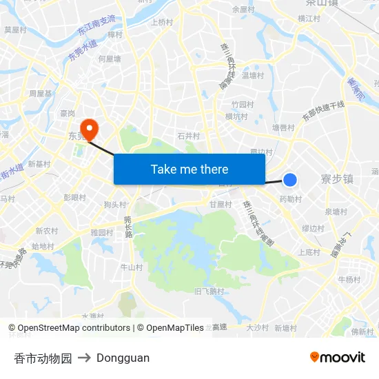 Xiangshi Zoo to Dongguan map