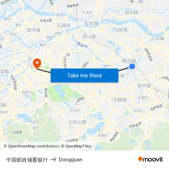 China Postal Savings Bank to Dongguan map