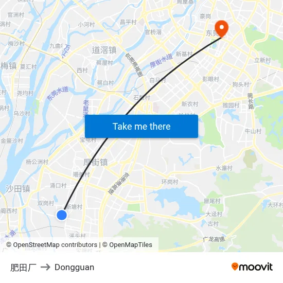 Feitian Factory to Dongguan map