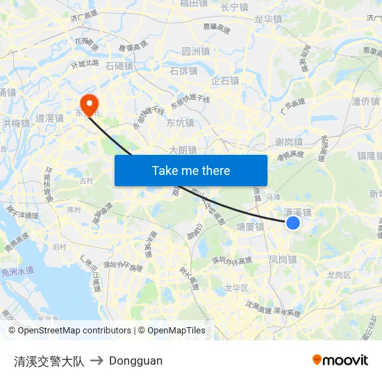 Qingxi Traffic Police Station to Dongguan map