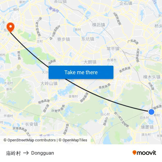 Miaoting Village to Dongguan map