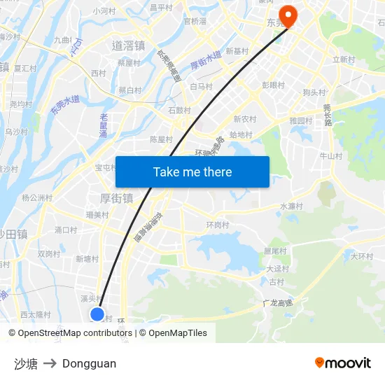 Sha Tang to Dongguan map