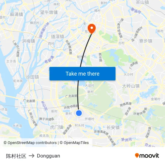 Chencun Community to Dongguan map