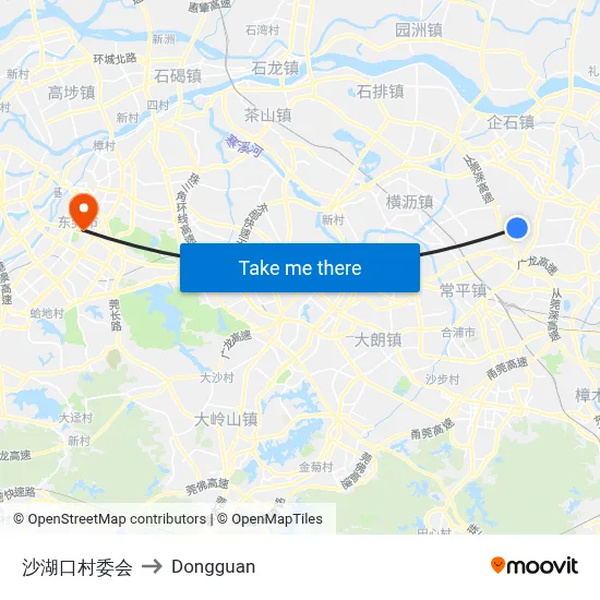 Shahukou Village Committee to Dongguan map