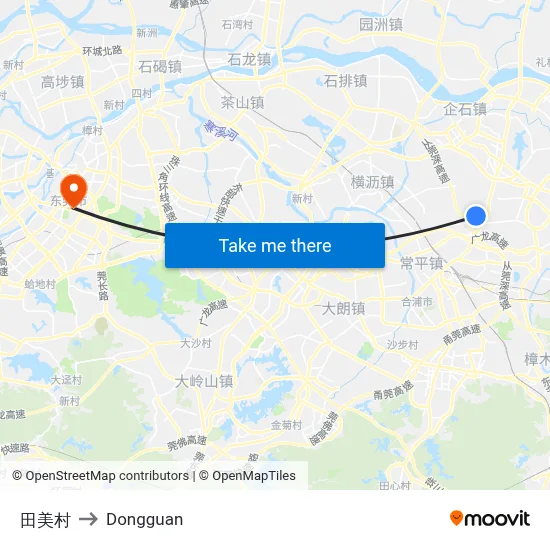 Tian Mei Village to Dongguan map