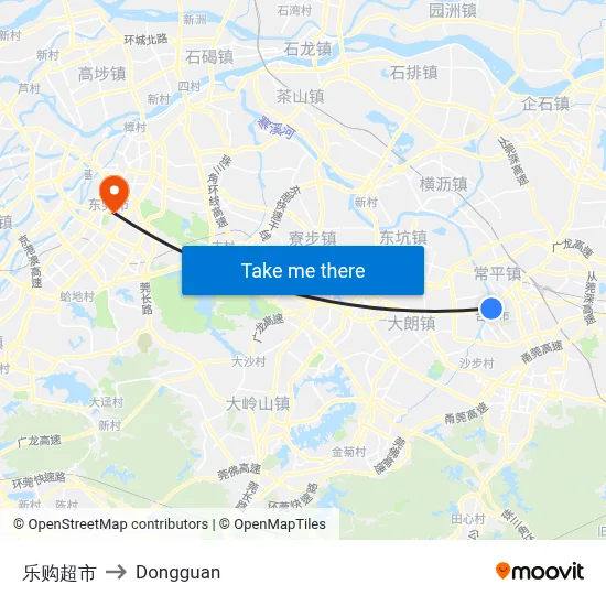 Le Gou Supermarket to Dongguan map