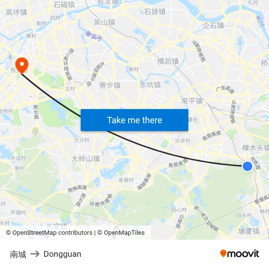 South City to Dongguan map