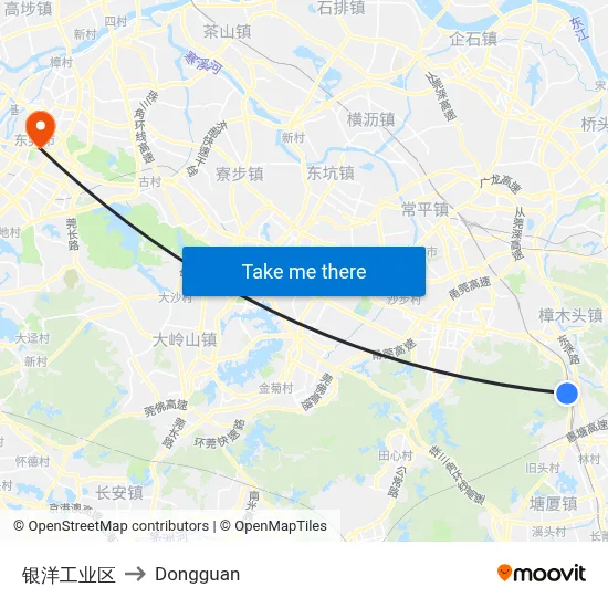 Yinyang Industrial Zone to Dongguan map