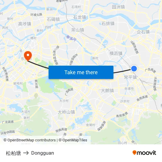 Songbai Tang to Dongguan map