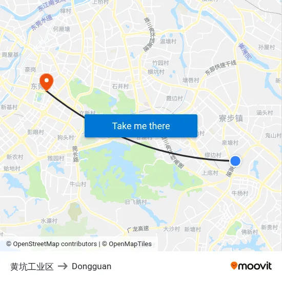Huangkeng Industrial Zone to Dongguan map