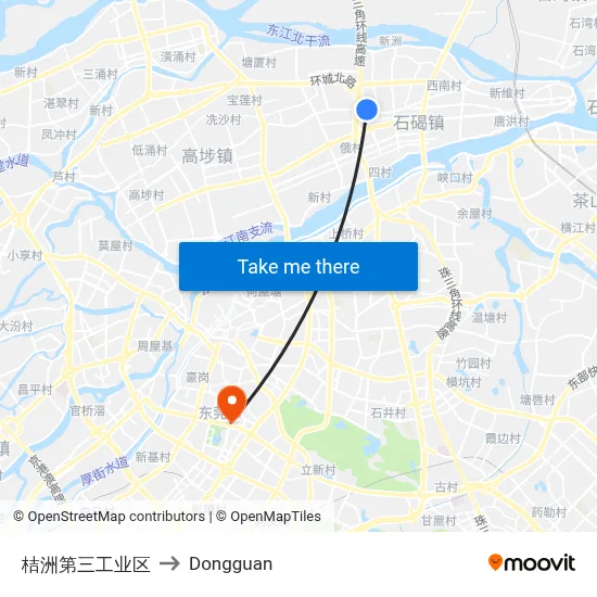 Juzhou Third Industrial Zone to Dongguan map