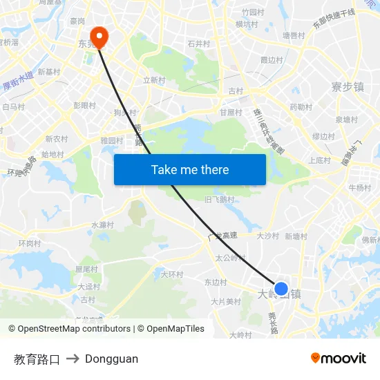 Education Road Intersection to Dongguan map