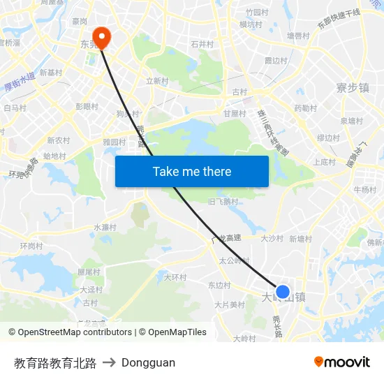 Education Road North to Dongguan map