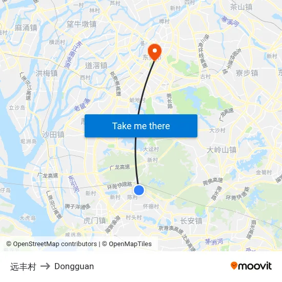Yuanfeng Village to Dongguan map