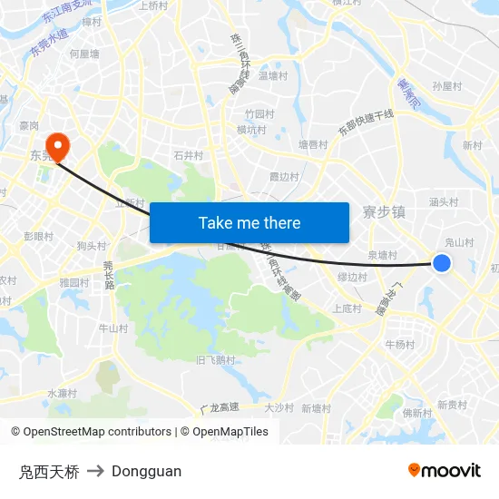 Fuxi Overpass to Dongguan map
