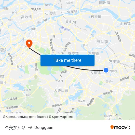 Jinmei Gas Station to Dongguan map