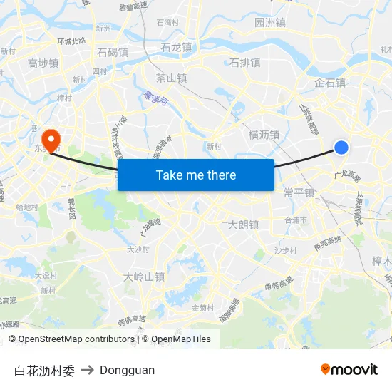 Baihuali Village Committee to Dongguan map