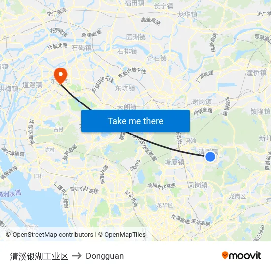 Qingxi Yinhu Industrial Zone to Dongguan map