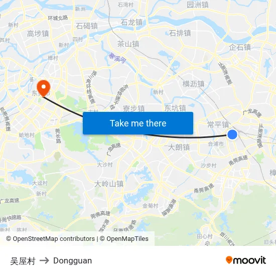 Wu Uk Village to Dongguan map