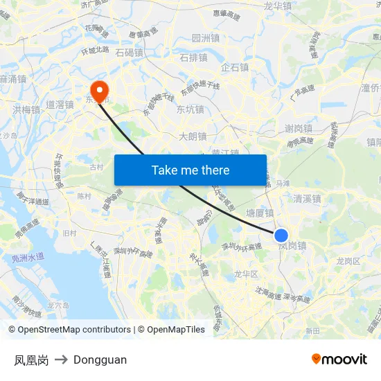 Phoenix Ridge to Dongguan map