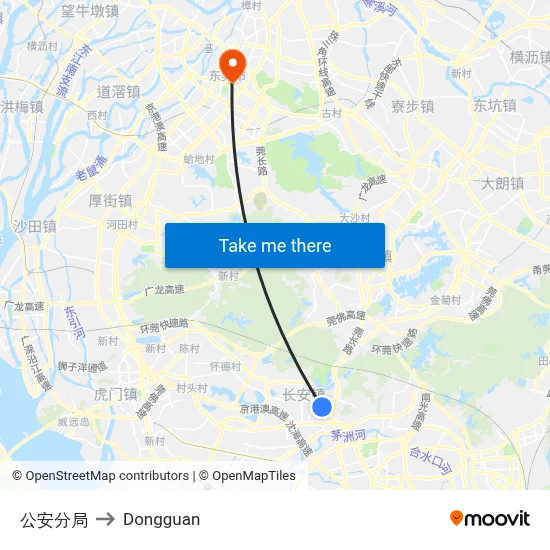Public Security Branch to Dongguan map