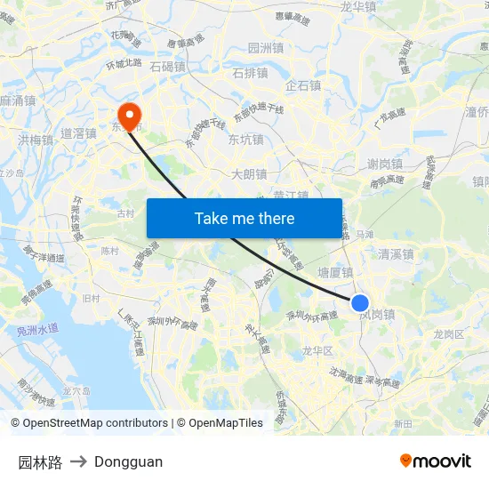 Garden Road to Dongguan map