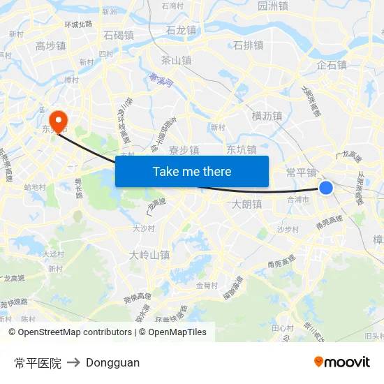 Changping Hospital to Dongguan map