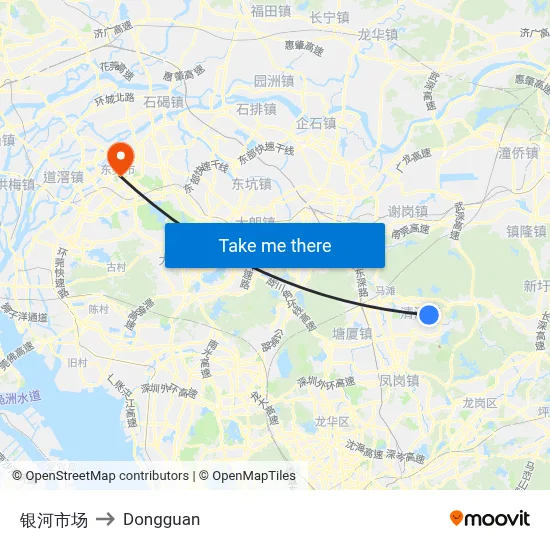 Galaxy Market to Dongguan map
