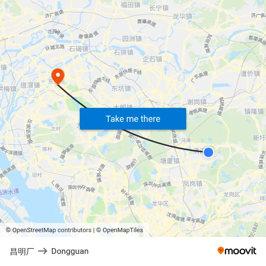 Changming Factory to Dongguan map
