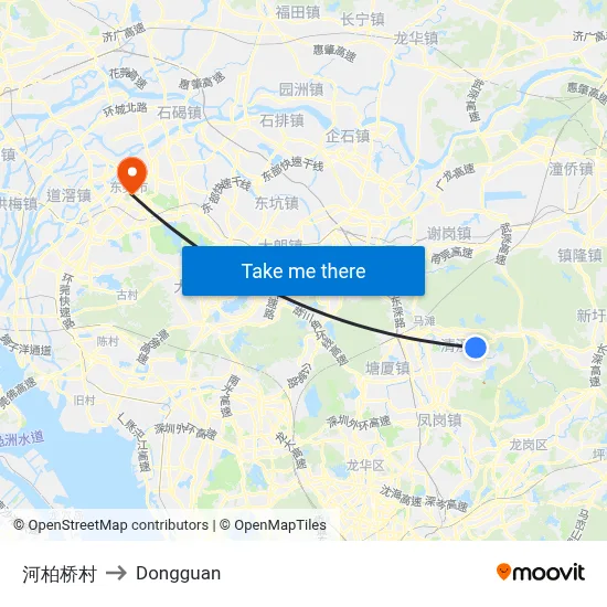 Hebai Bridge Village to Dongguan map